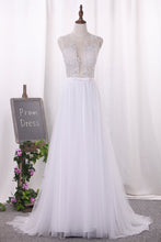 Load image into Gallery viewer, 2024 A Line Tulle Scoop With Applique And Slit Wedding Dresses