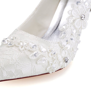 Ivory High Heels Wedding Shoes with Appliques Fashion Lace Woman SRS12498