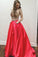2023 Prom Dresses A-Line Halter Sweep Train Satin Beads&Sequins