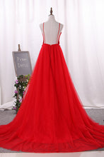 Load image into Gallery viewer, 2024 Prom Dresses Spaghetti Straps Tulle With Applique And Handmade Flower