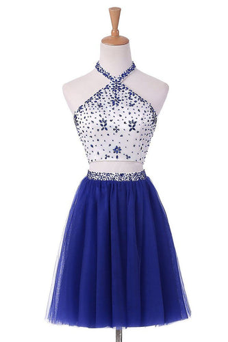 2024 Two-Piece Halter Homecoming Dresses A Line Tulle With Beading