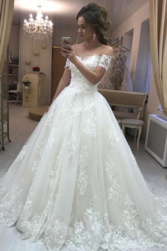 Gorgeous Ball Gown Off the Shoulder Sweetheart Open Back Tulle Lace Wedding SRS12312