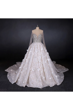 Load image into Gallery viewer, Gorgeous Long Sleeves Flowers Ball Gown Wedding Dress With Sequin Beaded