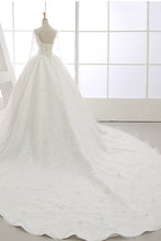 Load image into Gallery viewer, 2024 Long Sleeves Wedding Dresses V Neck With Applique Organza Cathedral Train