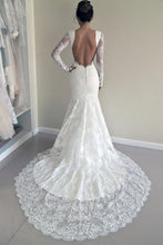 Load image into Gallery viewer, 2024 Sexy Open Back Long Sleeves Scoop Wedding Dresses Mermaid Tulle With Applique