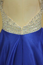 Load image into Gallery viewer, 2024 Royal Blue Scoop Open Back Beaded Bodice A Line Prom Dresses Satin &amp; Tulle Plus Size