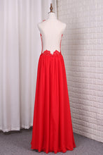 Load image into Gallery viewer, 2023 A Line Chiffon Scoop Prom Dresses With Applique And Beads
