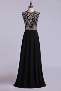 2024 Prom Dresses A-Line High-Neck Floor-Length Chiffon