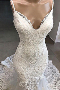 Charming Spaghetti Straps Lace Appliques Tulle Mermaid Wedding SRS20458