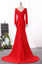 Load image into Gallery viewer, 2023 V Neck Long Sleeves Mermaid Evening Dresses With Beads And Ruffles