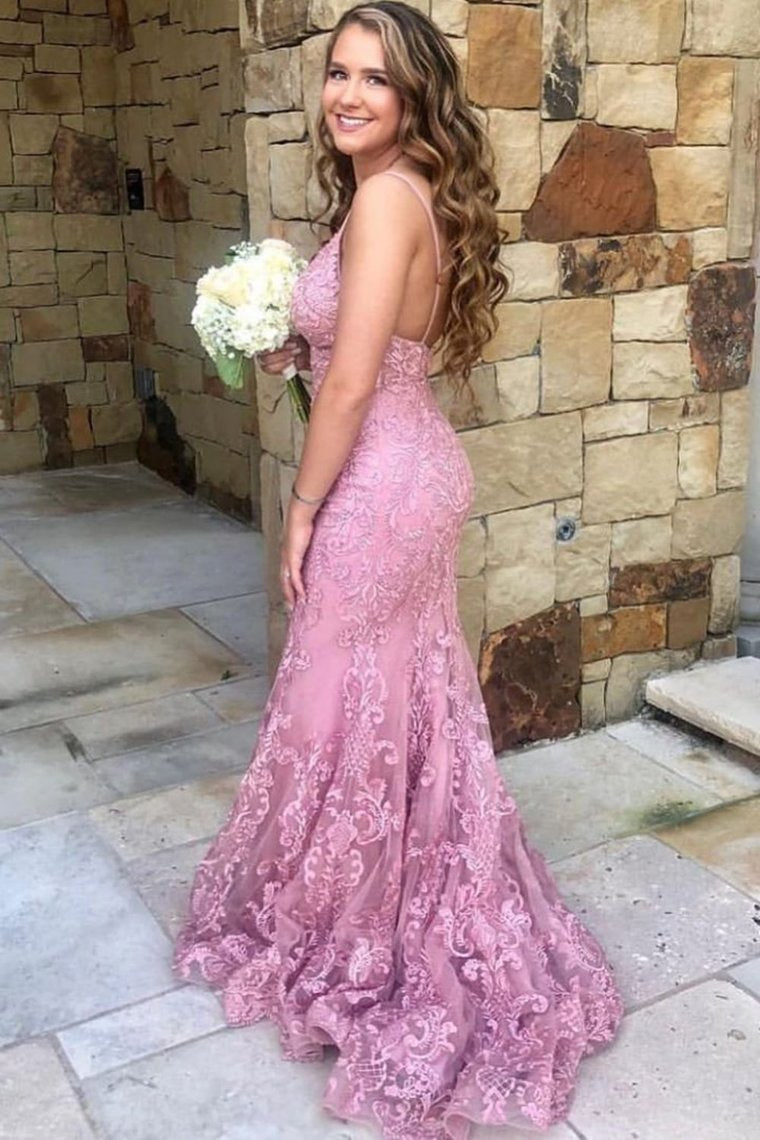 Straps Mermaid All Over Lace Prom Dress