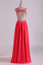Load image into Gallery viewer, 2024 Open Back V Neck Prom Dresses Beaded Bodice Chiffon Floor Length