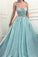 Elegant A Line Spaghetti Straps Tulle Scoop Prom Dresses with Appliques, Formal Dresses SRS15512