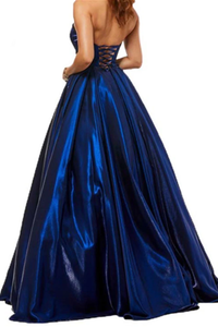 A Line Satin Sweetheart Strapless Prom Dresses With Pockets Evening SRSPEXZJBPY