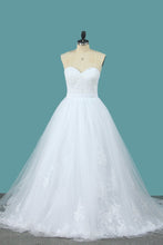 Load image into Gallery viewer, 2024 Tulle A Line Sweetheart Wedding Dress With Applique And Sash