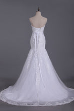 Load image into Gallery viewer, 2024 White Sweetheart Wedding Dresses Tulle With Applique &amp; Beads Mermaid/Trumpet