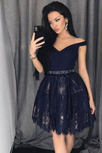 Load image into Gallery viewer, 2024 Homecoming Dresses A-Line Off-The-Shoulder Black Lace