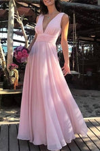 Load image into Gallery viewer, Flowy Simple Cheap Long V-Neck Pink Prom Dresses Party Dresses