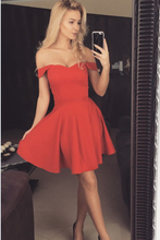 Load image into Gallery viewer, 2024 Off The Shoulder A Line Cocktail Dresses Satin Short/Mini Zipper Up
