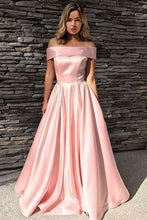 Load image into Gallery viewer, Simple Elegant Long Off The Shoulder Pink Prom Dresses With Pockets
