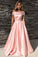 Simple Elegant Long Off The Shoulder Pink Prom Dresses With Pockets