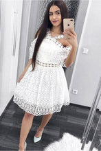 Load image into Gallery viewer, Cute A-Line White Lace Homecoming Dress,Short Prom Dresses