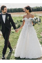 Load image into Gallery viewer, A-Line Off-The-Shoulder Boho Wedding Dress With Appliques