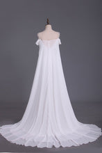 Load image into Gallery viewer, 2024 A Line Straps With Beads And Ruffles Wedding Dresses Chiffon Court Train Detachable