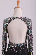 Load image into Gallery viewer, 2024 Open Back Long Sleeves With Beading And Slit Prom Dresses Sweep Train Spandex