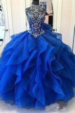Load image into Gallery viewer, 2024 Organza Quinceanera Dresses Ball Gown High Neck Beaded Bodice
