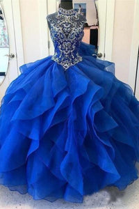 2024 Organza Quinceanera Dresses Ball Gown High Neck Beaded Bodice