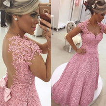 Load image into Gallery viewer, Gorgeous A-line Sweetheart Short Sleeve Backless Sweetheart Cheap Lace Prom Dresses PD0084