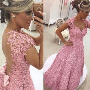 Gorgeous A-line Sweetheart Short Sleeve Backless Sweetheart Cheap Lace Prom Dresses PD0084
