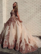 Load image into Gallery viewer, Rosewood Sequins Ball Gown Sweetheart Strapless Quinceanera Dresses with SRS15661