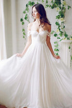 Load image into Gallery viewer, 2024 Chiffon Off The Shoulder With Applique And Ruffles A Line Wedding Dresses