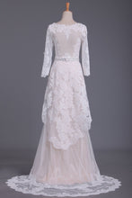 Load image into Gallery viewer, 2024 Asymmetrical Wedding Dresses V Neck Mid-Length Sleeves With Applique And Sash Tulle