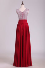 Load image into Gallery viewer, 2024 V Neck A Line Sequined Bodice Prom Dresses Chiffon Floor Length
