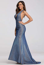 Load image into Gallery viewer, Sexy V Neck Halter Blue Backless Prom Dresses, Cheap Long Party Dresses SRS15365