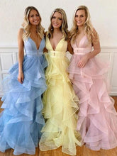Load image into Gallery viewer, A Line Yellow Multi-layered Polka Dot Organza Prom Dresses Long Sweet 16 SRS20388
