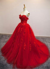 Load image into Gallery viewer, Red Ball Gown Tulle Strapless Generous Floral Fashion Quinceanera Prom Dresses RS548