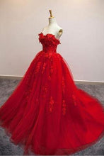 Load image into Gallery viewer, Red Ball Gown Tulle Strapless Generous Floral Fashion Quinceanera Prom Dresses RS548