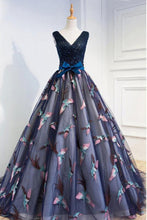 Load image into Gallery viewer, 2024 Beautiful Prom Dresses Ball Gown V Neck Lace Beading Bowknot Tulle Evening Dress