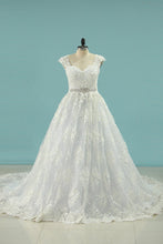 Load image into Gallery viewer, 2024 Tulle Scalloped Neck A Line Wedding Dresses With Ruffles And Beads