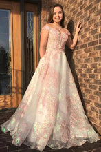 Load image into Gallery viewer, Luxury Off the Shoulder Sweetheart Pink Lace Appliques Prom Dress with SRS15652