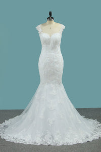 2024 Mermaid Wedding Dresses Scoop Tulle With Applique Court Train