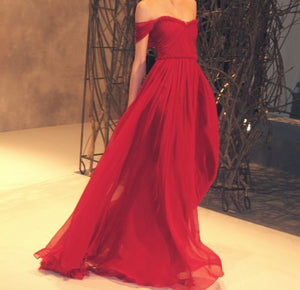 Charming A-Line Off-the-Shoulder Floor Length Red Prom/Evening Dress with Ruched RS866