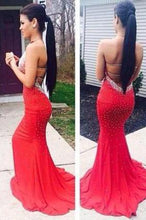 Load image into Gallery viewer, Red Halter Scoop Open Back Mermaid Sleeveless Sexy Backless Prom Dress Evening Dress BD108