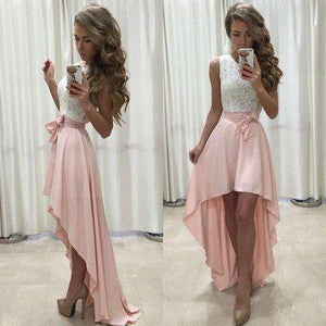 New Arrival Sexy Unique High Low Sleeveless Pink White Chiffon Scoop Prom Dresses RS771