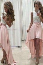Load image into Gallery viewer, New Arrival Sexy Unique High Low Sleeveless Pink White Chiffon Scoop Prom Dresses RS771