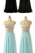 Load image into Gallery viewer, Sexy A-line Backless Long Black Beaded Bodice Slit Side Chiffon Evening Prom Dresses RS15